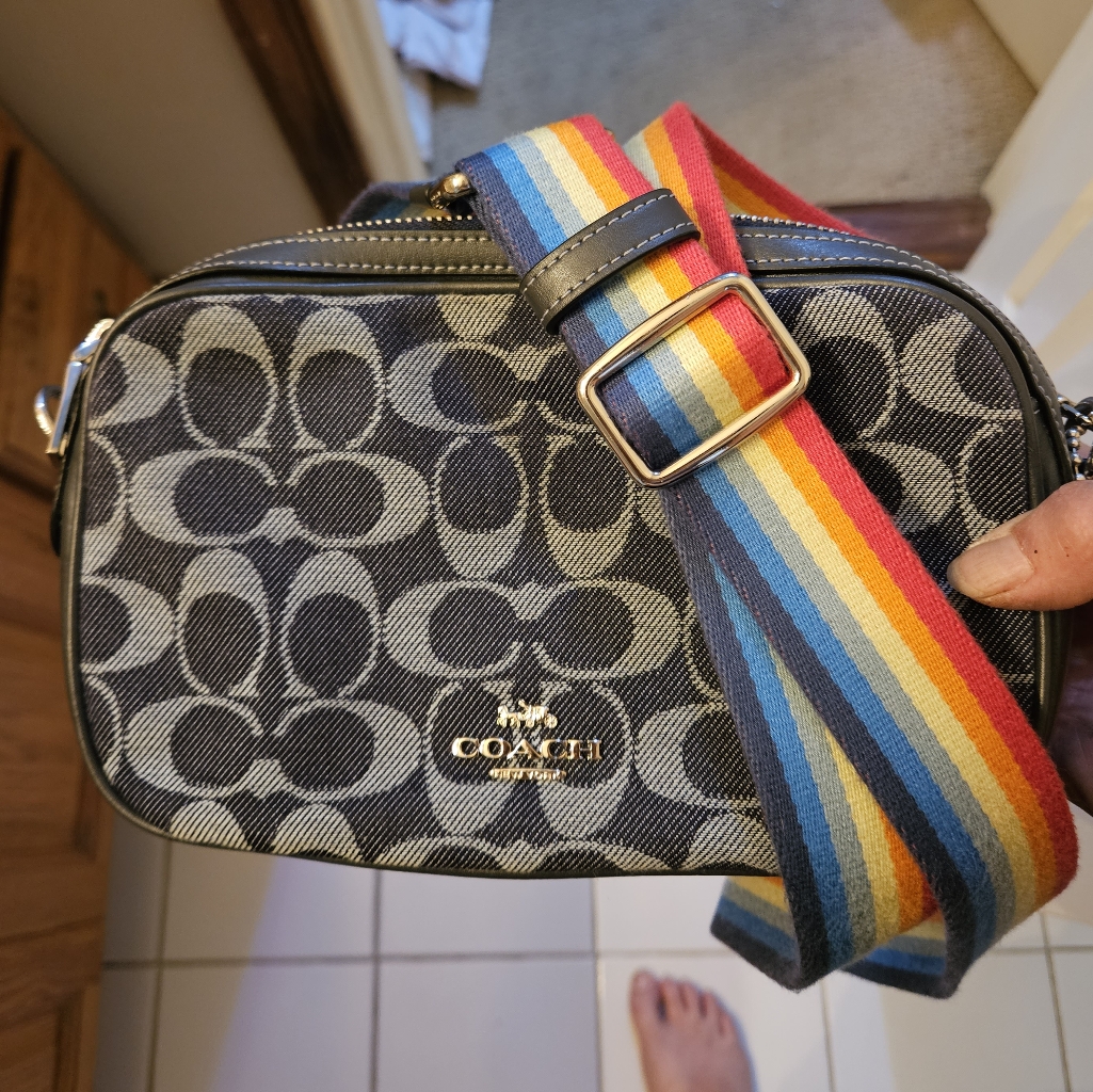 Coach Signature Shoulder Cross Body Handbag Purse Rainbow Strap